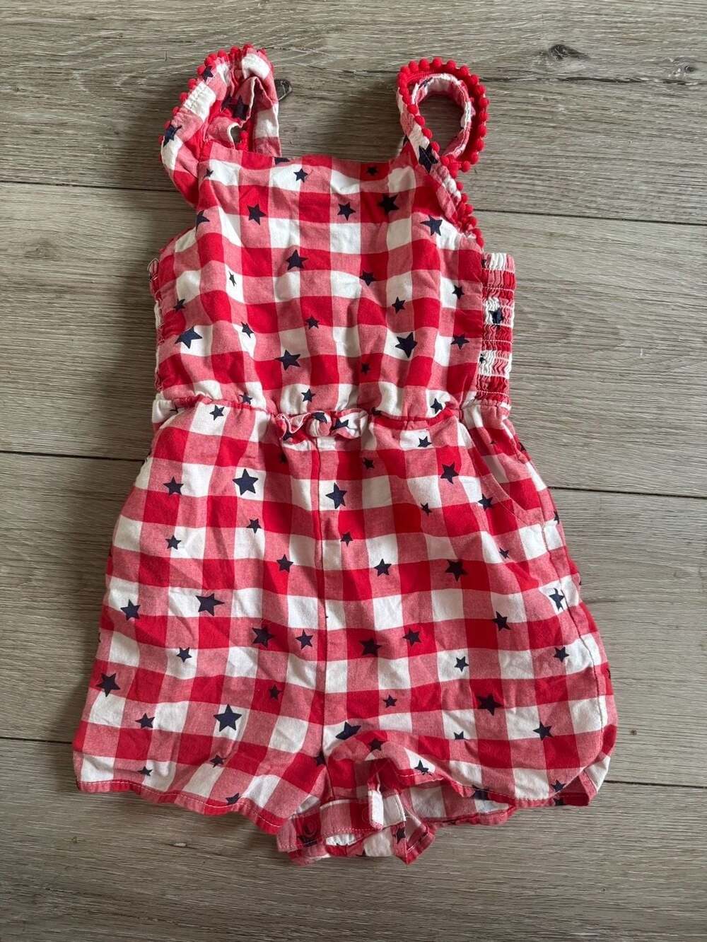 Cat & Jack Red and White Gingham Star Print Romper Size 2T
